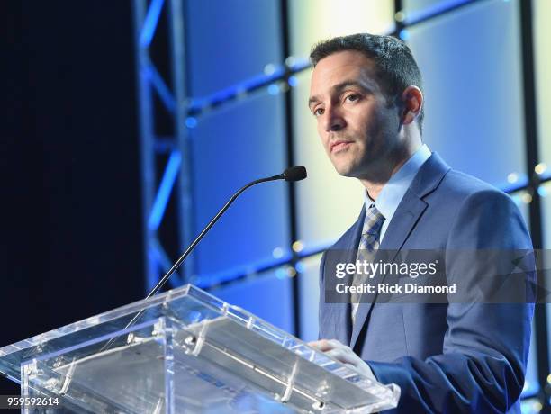 Chairman of Music Biz, Fred Beteille speaks onstage during the Music Biz 2018 Awards Luncheon for the Music Business Association on May 17, 2018 in...