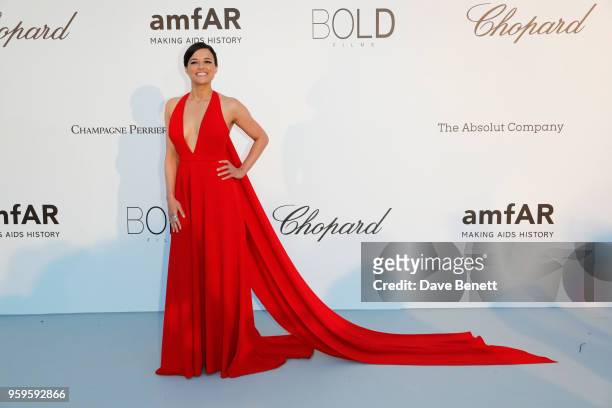 Michelle Rodriguez arrives at the amfAR Gala Cannes 2018 at Hotel du Cap-Eden-Roc on May 17, 2018 in Cap d'Antibes, France.