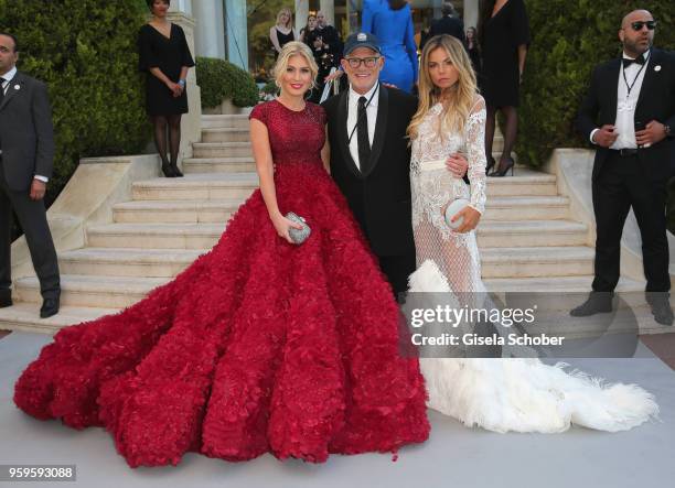 Hofit Golan, Bill Roedy and Erika Pelosini arrive at the amfAR Gala Cannes 2018 at Hotel du Cap-Eden-Roc on May 17, 2018 in Cap d'Antibes, France.