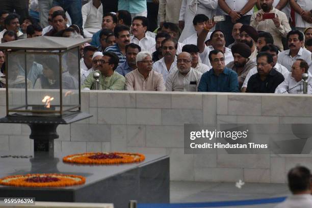 Ajay Maken, President of DPCC, along with other DPCC members after paying homage to Mahatma Gandhi in protest against BJP over the issue of making...