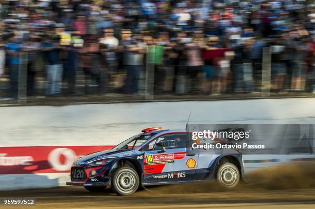 Daniel Sordo of Spain and Carlos Del Barrio of Spain compete in their Hyundai Shell Mobis WRT Hyundai i20 Coupe WRC during the SSS1 Lousada of the...