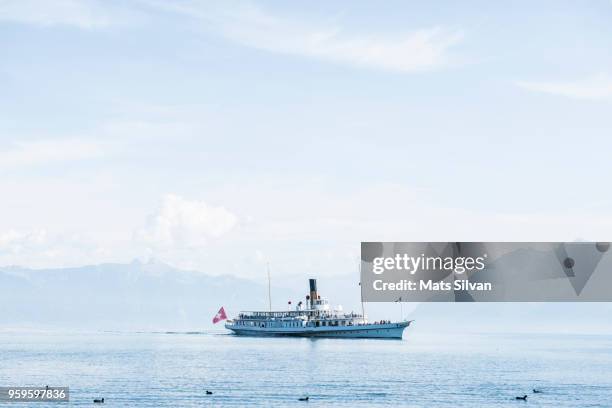 paddle wheel boat on lake geneva in lausanne - lausanne stock-fotos und bilder