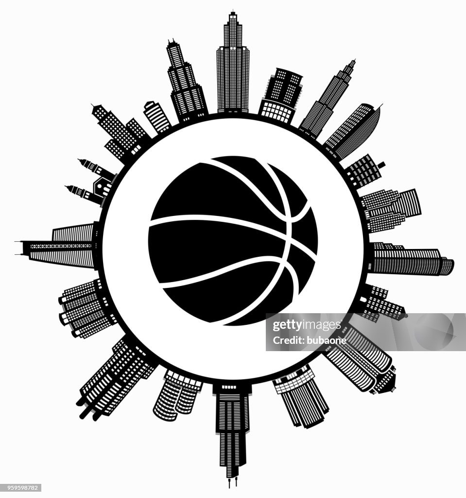 Basketball im modernen Stadtbild Skyline Hintergrund