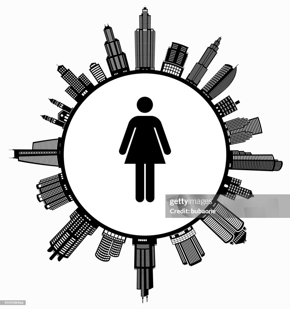 Woman Standing on Modern Cityscape Skyline Background