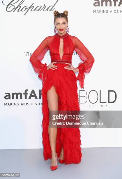 Alina Baikova arrives at the amfAR Gala Cannes 2018 at Hotel du Cap-Eden-Roc on May 17, 2018 in Cap d'Antibes, France.