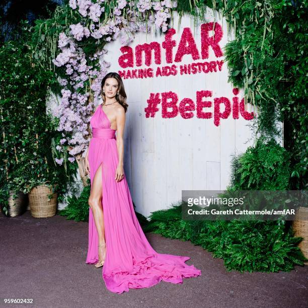 Image has been digitally retouched) Alessandra Ambrosio attends the amfAR Gala Cannes 2018 Studio at Hotel du Cap-Eden-Roc on May 17, 2018 in Cap...