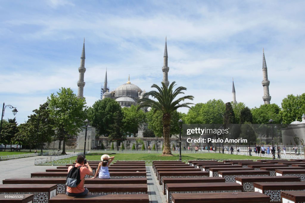 Tourists Enjoying Near the Blue Mosque in Istanbul,Turkey