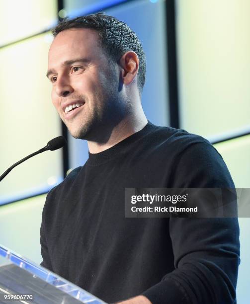 Owner of School Boy Records and RBMG Scooter Braun speaks onstage during the Music Biz 2018 Awards Luncheon for the Music Business Association on May...