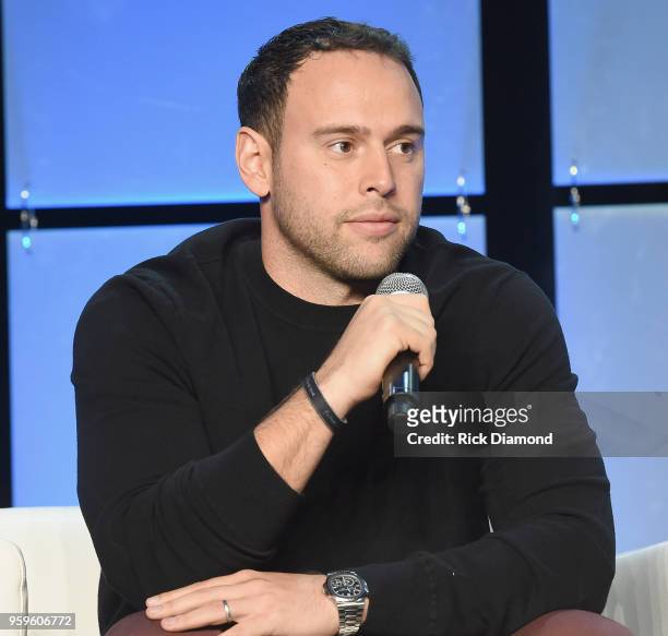 Owner of School Boy Records and RBMG Scooter Braun speaks onstage during the Music Biz 2018 Awards Luncheon for the Music Business Association on May...