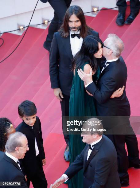 Khaled Mouzanar and director Nadine Labaki greet Cannes Film Festival Director Thierry Fremaux and Cannes Film Festival President Pierre Lescure at...
