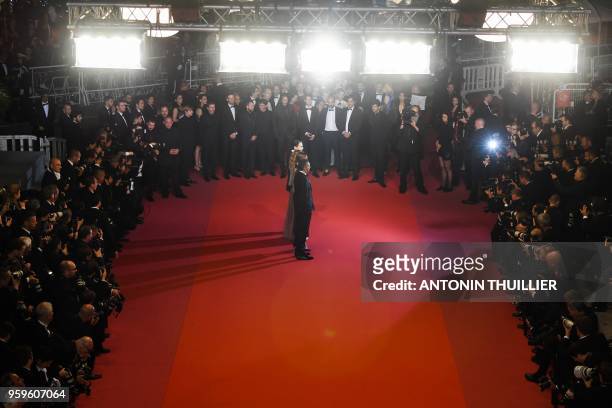 French director Yann Gonzalez, French actress Kate Moran, French actress Vanessa Paradis and French actor Nicolas Maury arrive on May 17, 2018 for...