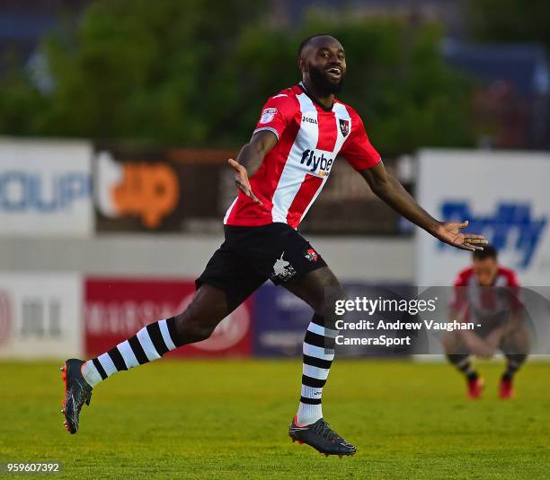 Exeter City's Hiram Boateng celebrates scoring his sides second goal during the Sky Bet League Two Play Off Semi Final:Second Leg between Exeter City...