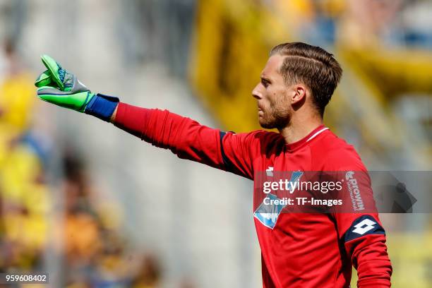 GoalkeeperOliver Baumann of Hoffenheim gestures during the Bundesliga match between TSG 1899 Hoffenheim and Borussia Dortmund at Wirsol...