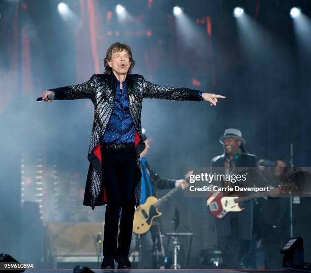 Mick Jagger of The Rolling Stones performs live on stage at Croke Park on May 17, 2018 in Dublin, Ireland.