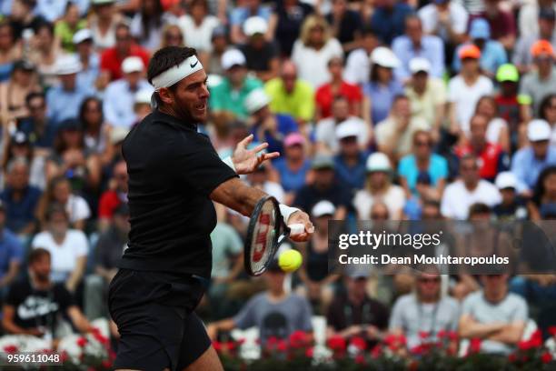 Juan Martin del Potro of Argentina returns a forehand in his match against David Goffin of Belgium during day 5 of the Internazionali BNL d'Italia...