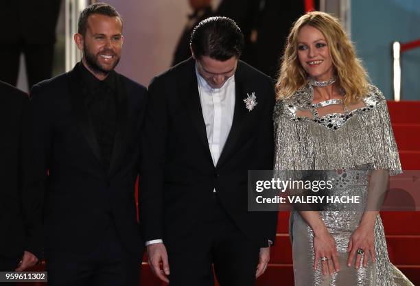 French music composer Anthony Gonzalez, French actor Nicolas Maury and French actress Vanessa Paradis pose as they arrive on May 17, 2018 for the...