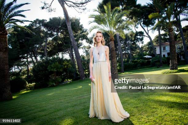 Daria Strokous poses for portraits at the amfAR Gala Cannes 2018 cocktail at Hotel du Cap-Eden-Roc on May 17, 2018 in Cap d'Antibes, France.