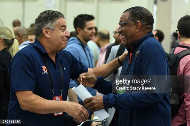Head coach Bruce Pearl of the Auburn University men's basketball team speaks with head coach Alvin Gentry of the New Orleans Pelicans during Day One...