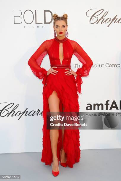 Alina Baikova arrives at the amfAR Gala Cannes 2018 at Hotel du Cap-Eden-Roc on May 17, 2018 in Cap d'Antibes, France.