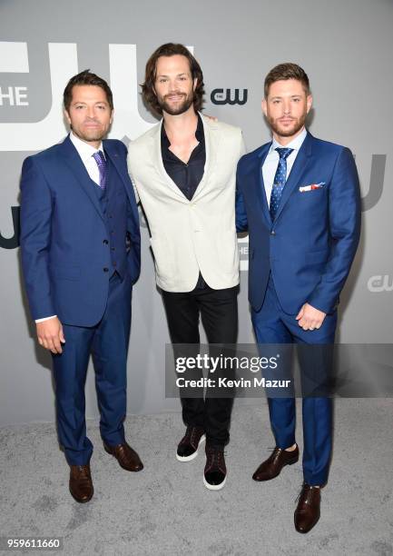 Misha Collins, Jared Padalecki and Jensen Ackles of attend The CW Network's 2018 upfront at New York City Center on May 17, 2018 in New York City.