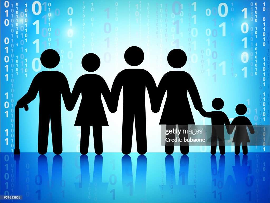 Famille et génération de code binaire fond bleu