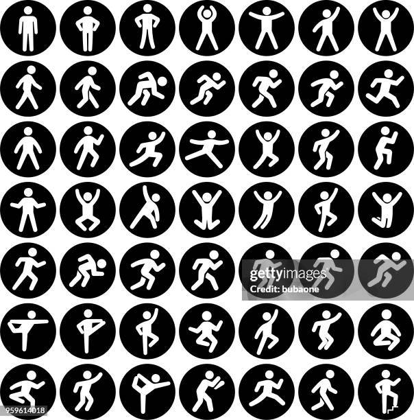 menschen in bewegung aktiven lebensstil vector set schwarz symbolschaltflächen - menschliches bein stock-grafiken, -clipart, -cartoons und -symbole