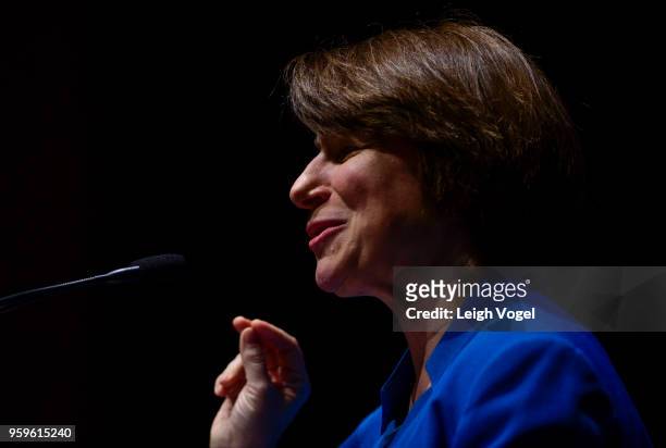 Senator Amy Klobuchar speaks prior to the DC screening of "John McCain: For Whom The Bell Tolls" at the U.S. Capitol Visitor Center on May 17, 2018...