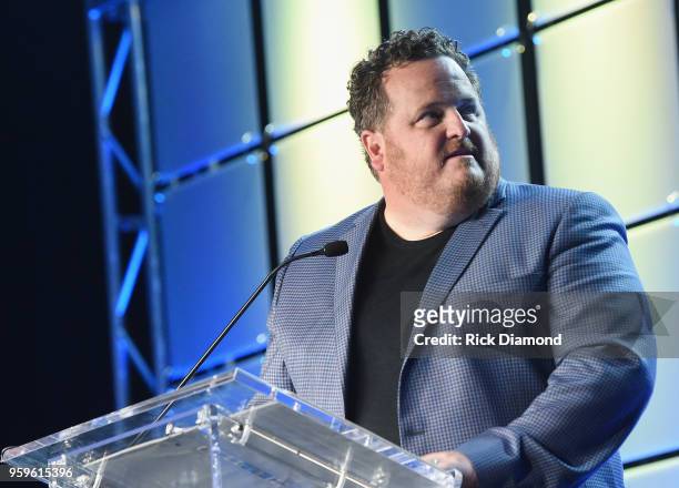 Scott Wagner of Atlantic Records accepts an award onstage during the Music Biz 2018 Awards Luncheon for the Music Business Association on May 17,...