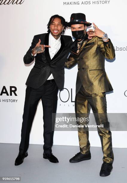 Tyga and Alec Monopoly arrive at the amfAR Gala Cannes 2018 at Hotel du Cap-Eden-Roc on May 17, 2018 in Cap d'Antibes, France.