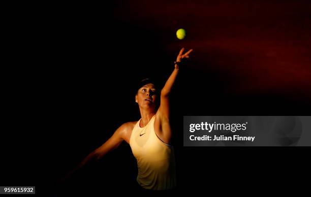 Maria Sharapova of Russia serves to Daria Gavrilova of Australia during day five of the Internazionali BNL d'Italia 2018 tennis at Foro Italico on...