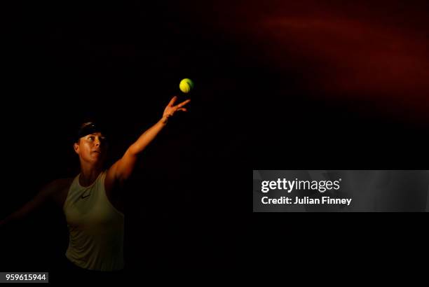 Maria Sharapova of Russia serves to Daria Gavrilova of Australia during day five of the Internazionali BNL d'Italia 2018 tennis at Foro Italico on...