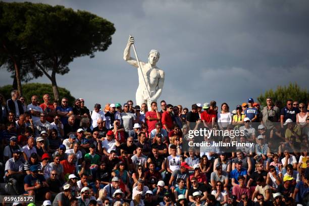 Fans watch on as Alexander Zverev of Germany plays Kyle Edmund of Great Britain during day five of the Internazionali BNL d'Italia 2018 tennis at...