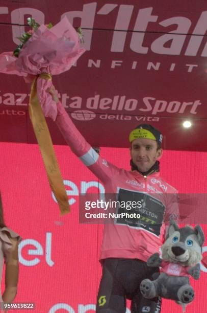 Simon Yates of Great Britain and Team Mitchelton-Scott Pink Leader Jersey / Celebration podium during the 101st Tour of Italy 2018, Stage 12 a 214km...