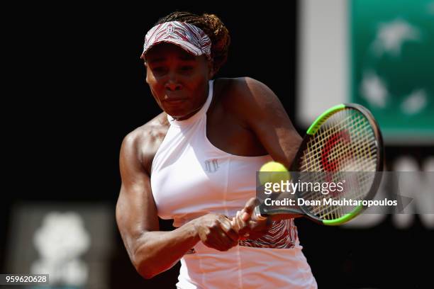 Venus Williams of USA returns a backhand in her match against Anett Kontaveit of Estonia during day 5 of the Internazionali BNL d'Italia 2018 tennis...