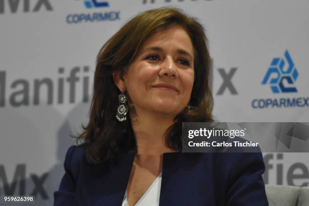 Margarita Zavala, Independent party presidential candidate, smiles during a conference as part of the 'Dialogues: Mexico Manifesto' Event at Hilton...