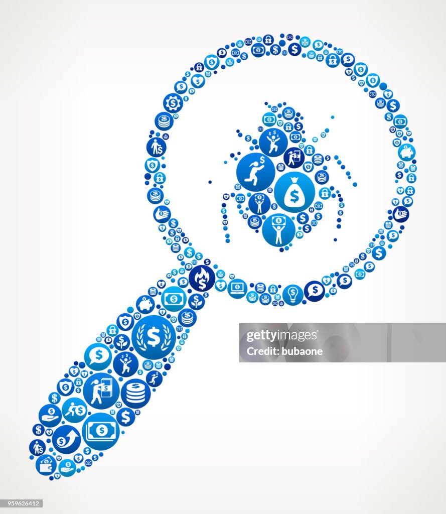 Magnifying Glass  Money Blue Icon Pattern Background