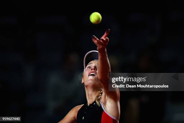 Caroline Wozniacki of Denmark serves in her match against Anastasija Sevastova of Latvia during day 5 of the Internazionali BNL d'Italia 2018 tennis...