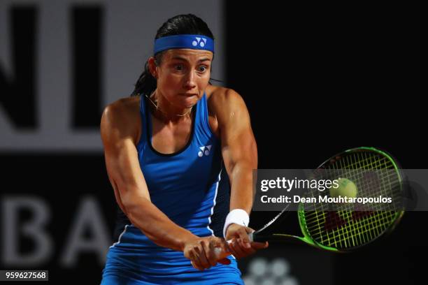 Anastasija Sevastova of Latvia returns a backhand in her match against Caroline Wozniacki of Denmark during day 5 of the Internazionali BNL d'Italia...