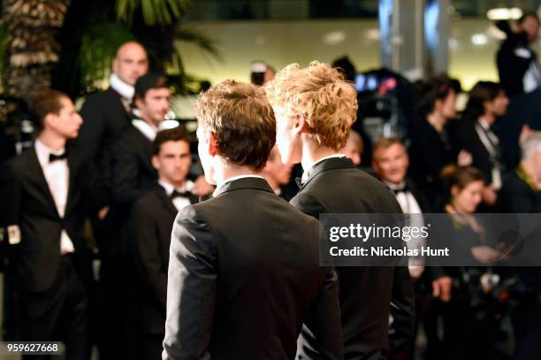 Niels Schneider and Vassili Schneider attend the screening of "Knife + Heart " during the 71st annual Cannes Film Festival at Palais des Festivals on...