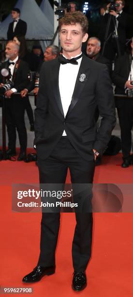 Niels Schneider attends the screening of "Knife + Heart " during the 71st annual Cannes Film Festival at Palais des Festivals on May 17, 2018 in...