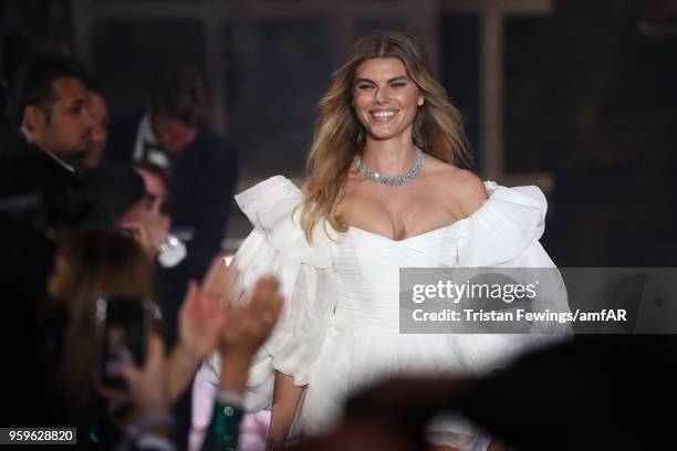 Maryna Linchuk wearing Yanina Couture walks the runway at the amfAR Gala Cannes 2018 at Hotel du Cap-Eden-Roc on May 17, 2018 in Cap d'Antibes,...