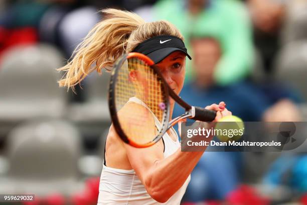 Daria Kasatkina of Russia returns a forehand in her match against Elina Svitolina of Ukraine during day 5 of the Internazionali BNL d'Italia 2018...