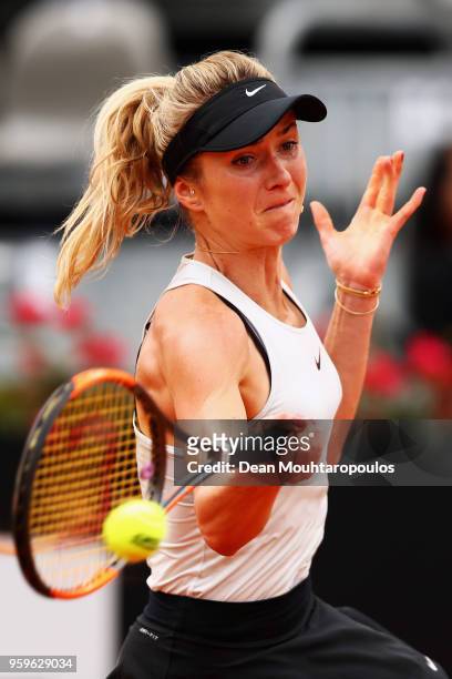 Daria Kasatkina of Russia returns a forehand in her match against Elina Svitolina of Ukraine during day 5 of the Internazionali BNL d'Italia 2018...