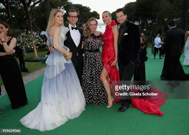 Jacinda Barrett, Gabriel Macht, Caroline Scheufele, Petra Nemcova and Alessandro Grimaldi attend the cocktail at the amfAR Gala Cannes 2018 at Hotel...