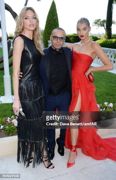Martha Hunt, Richie Akiva and Elsa Hosk arrive at the amfAR Gala Cannes 2018 at Hotel du Cap-Eden-Roc on May 17, 2018 in Cap d'Antibes, France.