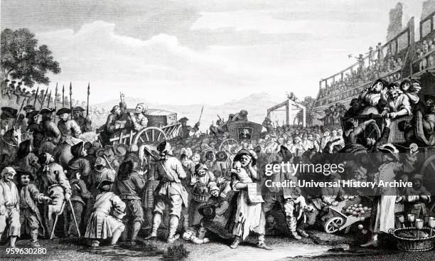 Illustration titled 'Industry and Idleness'. The illustration depicts an execution at Tyburn for the execution of the idle apprentice. Illustrated...