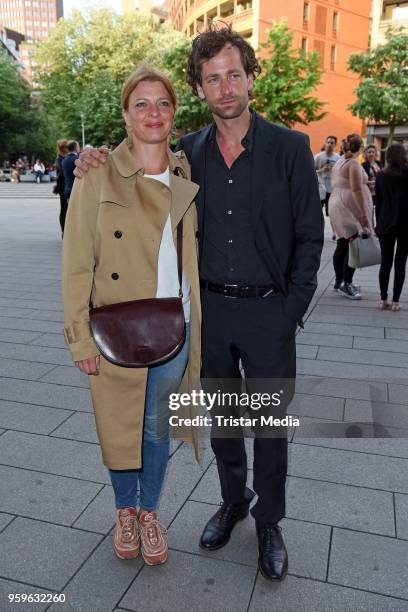 Florian Stetter and his girlfriend Joerdis Triebel during the premiere of 'Flying Illusion' on at Theater am Potsdamer Platz on May 17, 2018 in...
