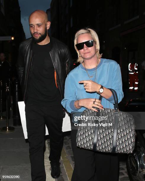 Daniel London and Lily Allen seen attending Planet Aries pop-up store party in Covent Garden on May 17, 2018 in London, England.