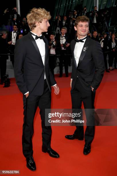 Vassili Schneider and Niels Schneider attend the screening of "Knife + Heart " during the 71st annual Cannes Film Festival at Palais des Festivals on...