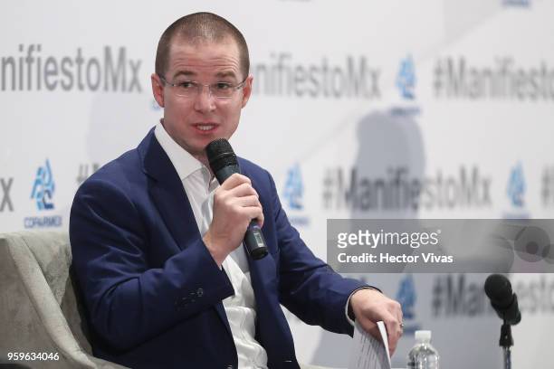 Ricardo Anaya, 'Mexico al Frente' Coalition presidential candidate, speaks during a conference as part of the 'Dialogues: Mexico Manifesto' Event at...